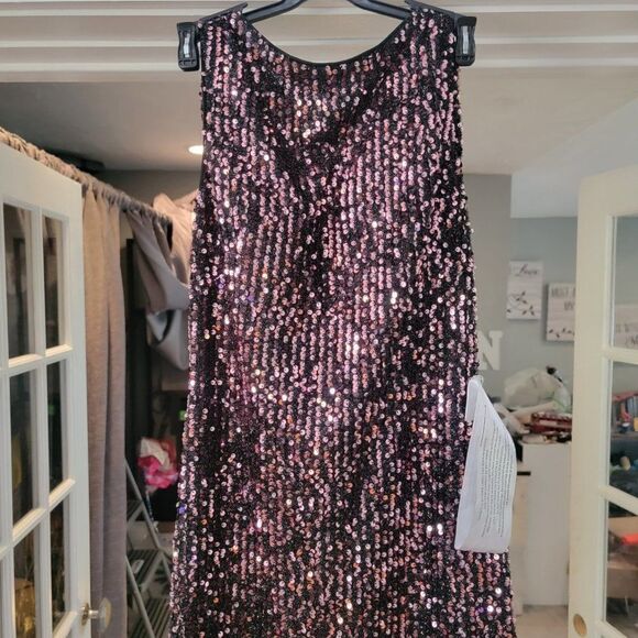 Ieena For Mac Duggal Women Black Sleeveless Ruffle Sequin Sheath Dress Size 6 - Picture 11 of 15